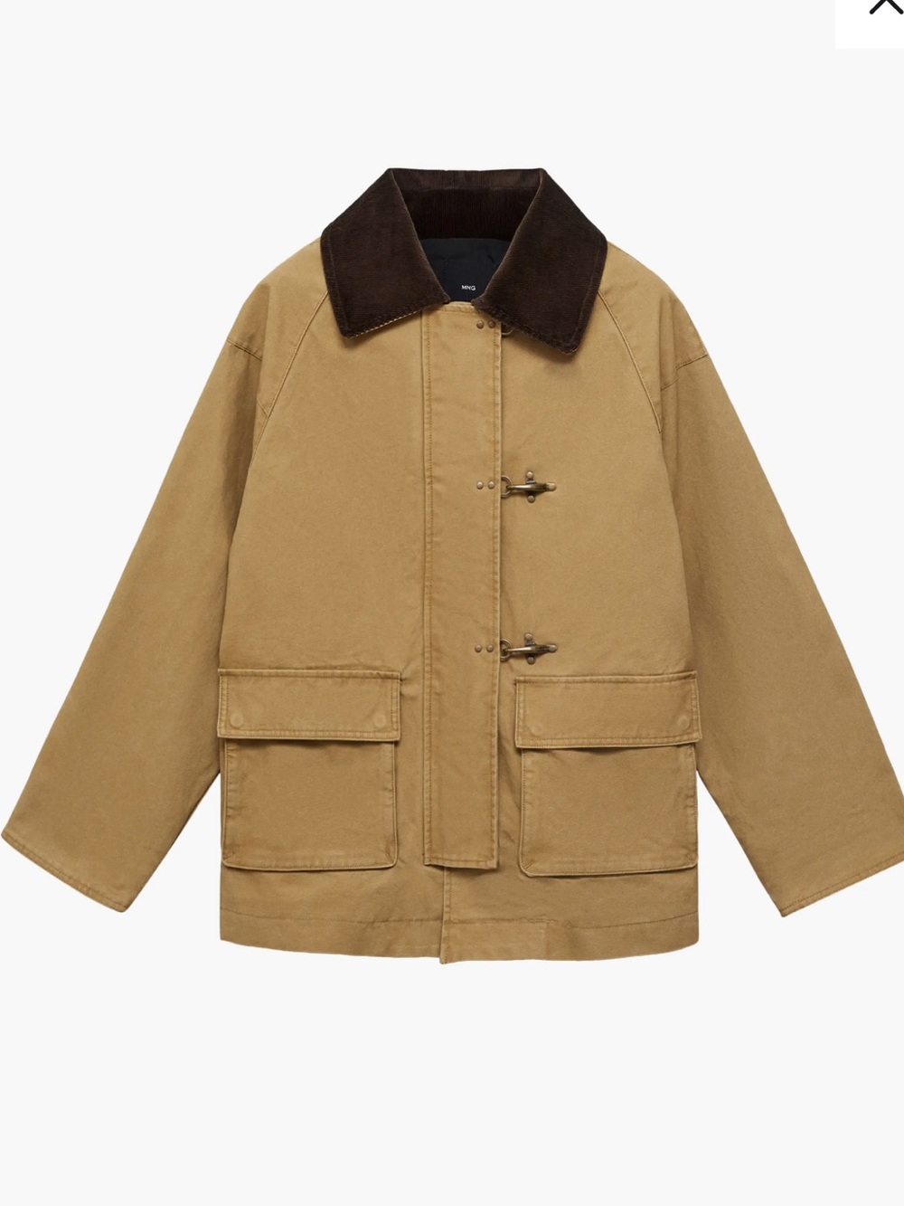 Mango Hannah Oversized Tan Utility Barn Chore Coat Jacket with Contrast Collar - Picture 3 of 4
